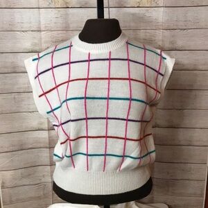 Women's White Grid Pattern Sweater